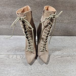 Olivia Jaymes suede stiletto high heels laced boots